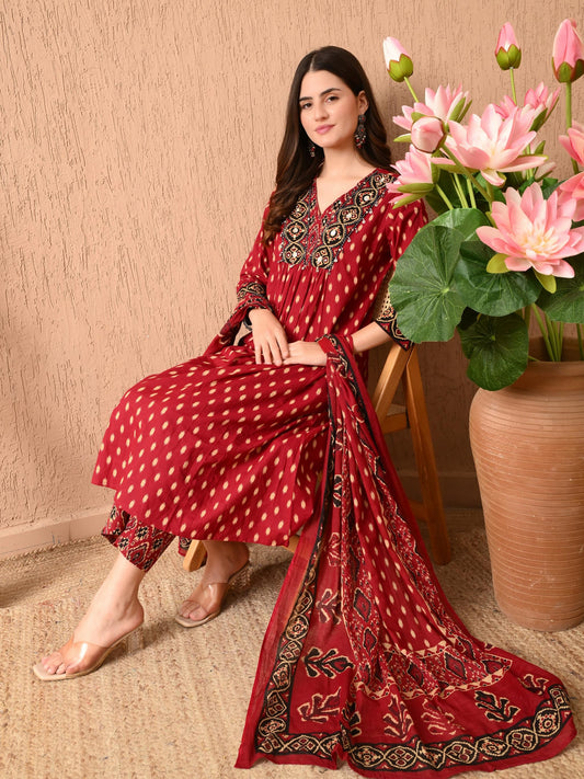 Elegant Red cotton suit set