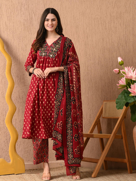Elegant Red cotton suit set
